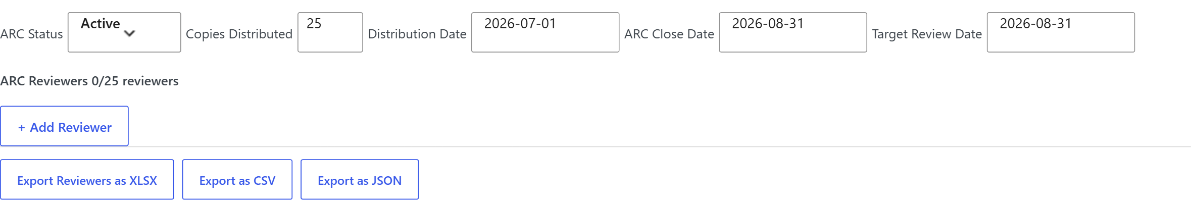 ARC Management metabox on the book editor