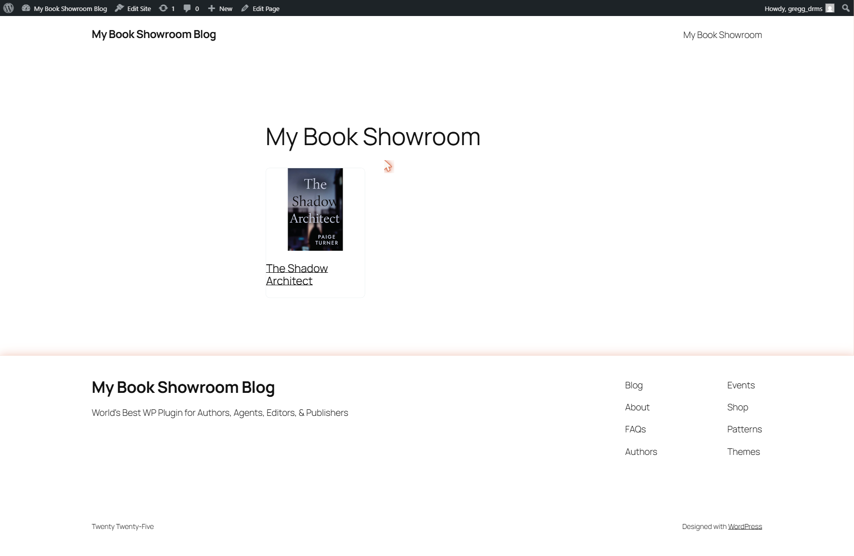 Front-end showroom page showing six book cards in the default Hero layout